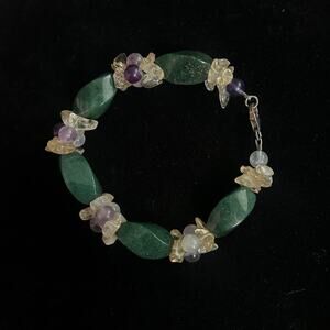 Handmade Dark Green Aventurine Fluorite & Quartz Chip Bracelet + Sterling Silver
